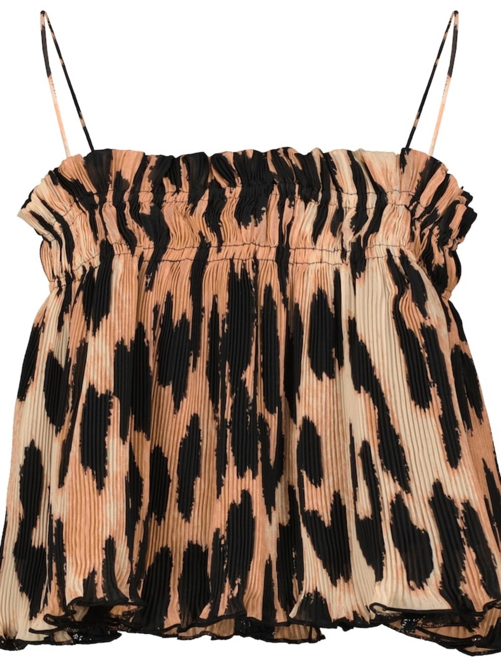 BEIGE & BLACK GEORGETTE PLEATED STRAP CAMISOLE IN MAXI LEOPARD